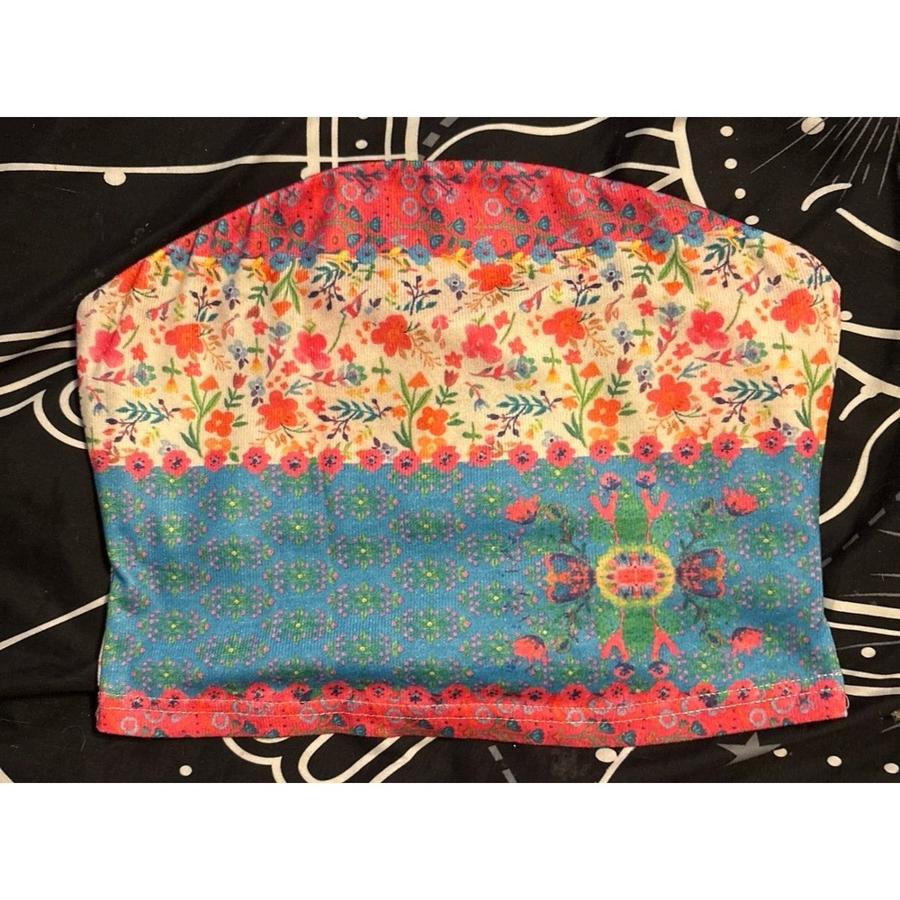NEW Women's Boho Floral y2k Cropped Tube Top, Small